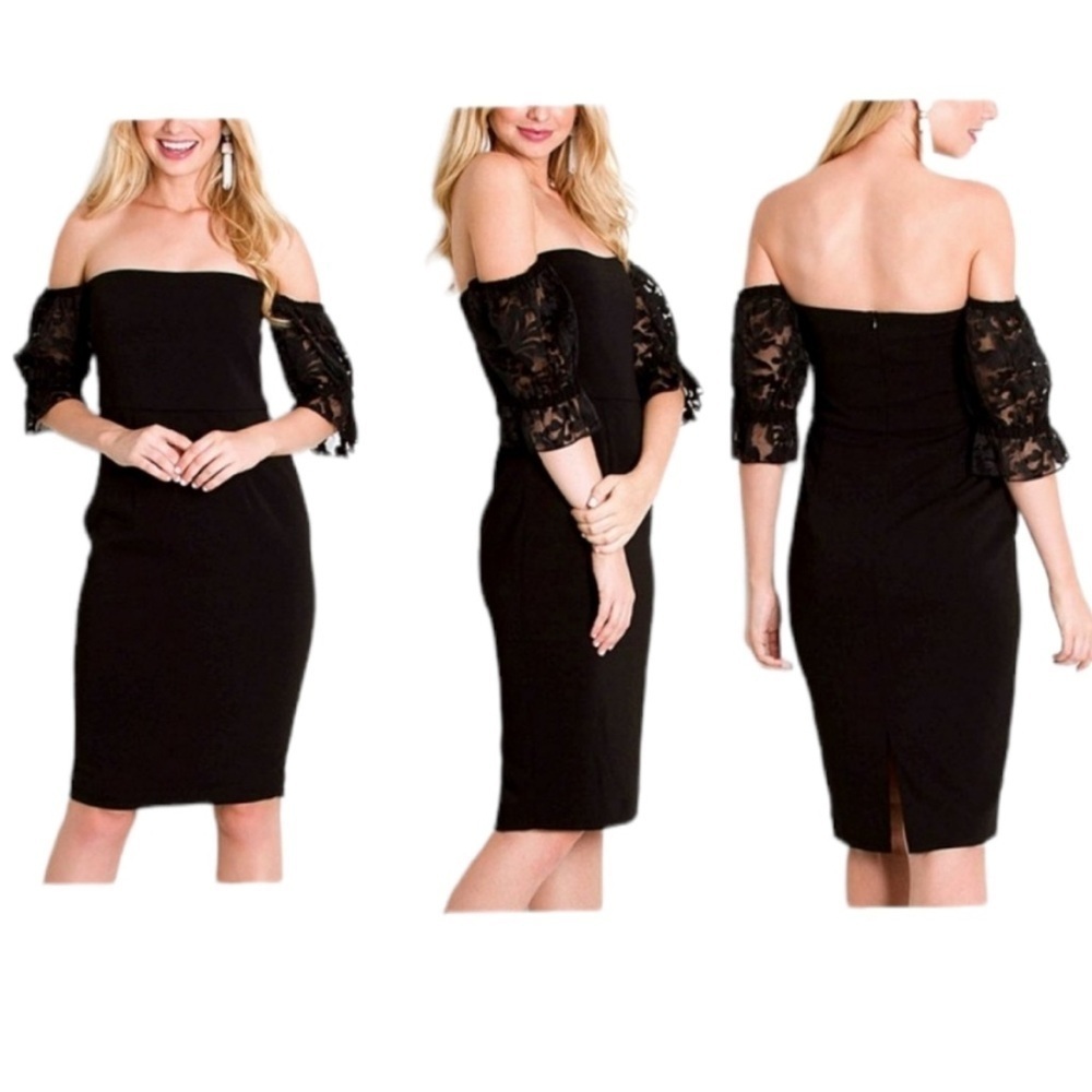 Camilyn Beth Sinclair Anthropologie Black Lace Off The Shoulder Dress Size 6